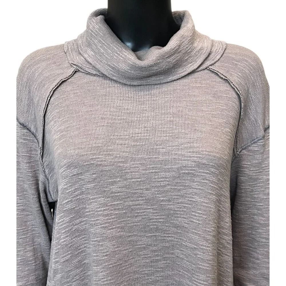Free People Boho Taupe Slub Knit Cowl Neck Split Back Tunic Sweater Small